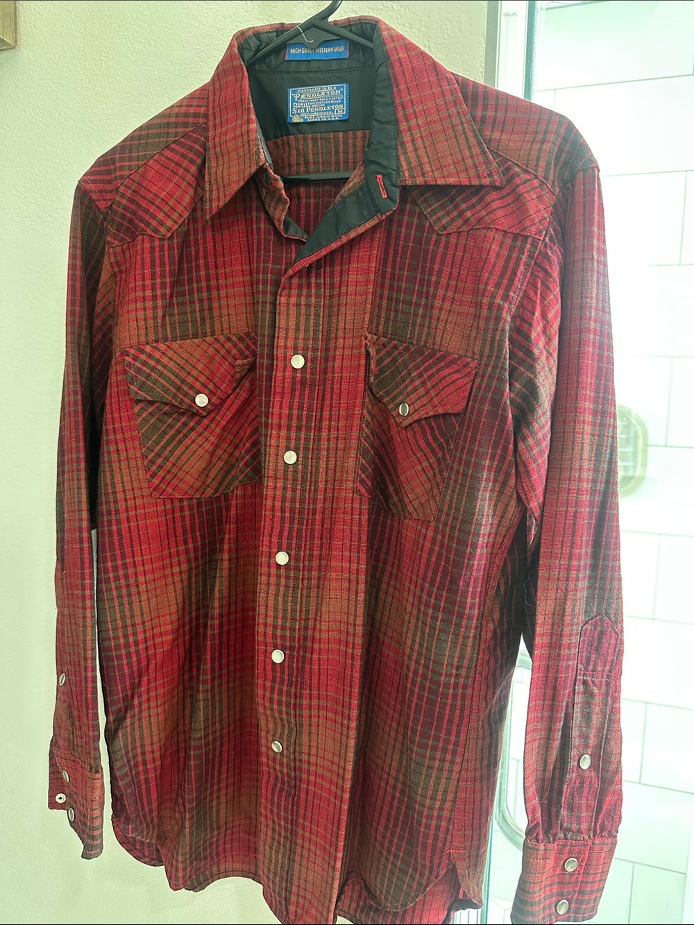 Pendleton Red and Black Plaid Button-Down Western Shirt